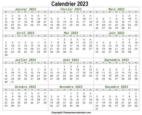 Imprimables Calendrier 2023 Avec Semaine Pdfwordexcel