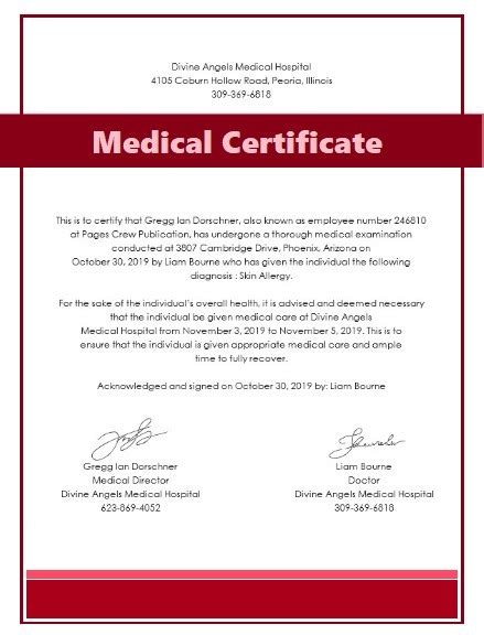 Medical Certificate Template Professional Word Templates