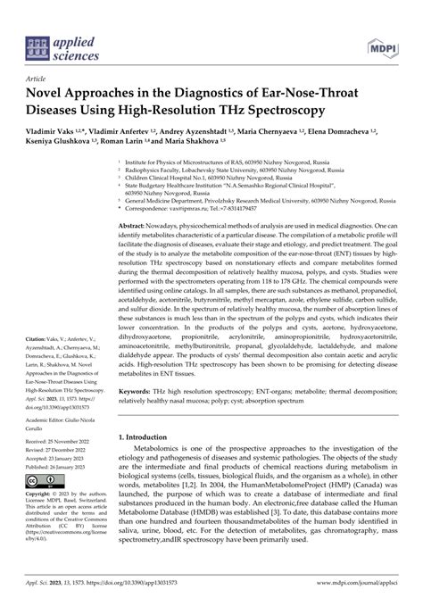 Pdf Novel Approaches In The Diagnostics Of Ear Nose Throat Diseases