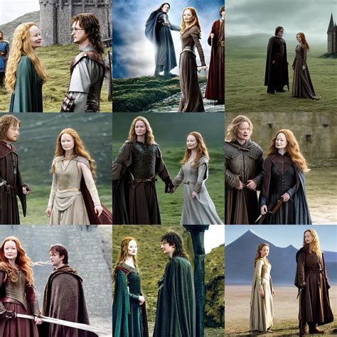 Miranda Otto As Eowyn And Harry Potter Stand Together Stable