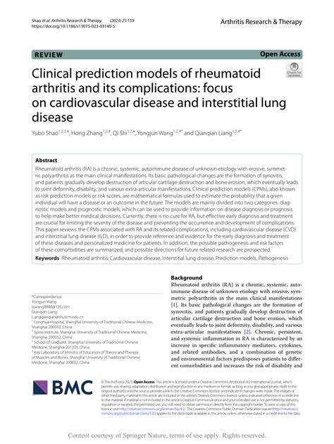 Pdf Clinical Prediction Models Of Rheumatoid Arthritis And Its