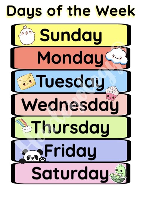 Days Of The Week Educational Chart A4 Laminated By Clever Kids Shopee
