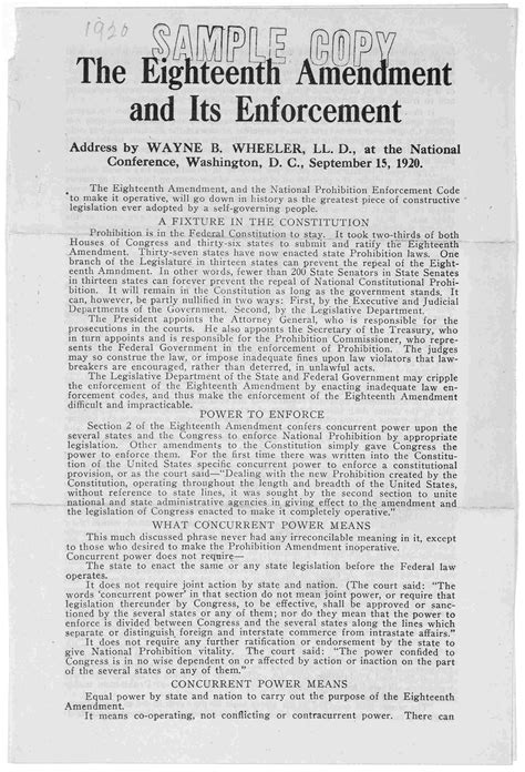 The Eighteenth Amendment And Its Enforcement Address By Wayne B