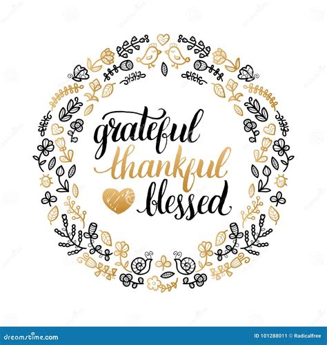 Vector Poster With Grateful Thankful Blessed Lettering In Floral