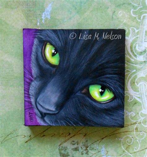 Black Cat Green Eyes Portrait Miniature By Artbylisamnelson Black Cat