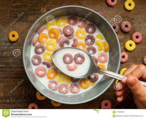Delicious And Nutritious Fruit Cereal Loops Flavorful Stock Photo