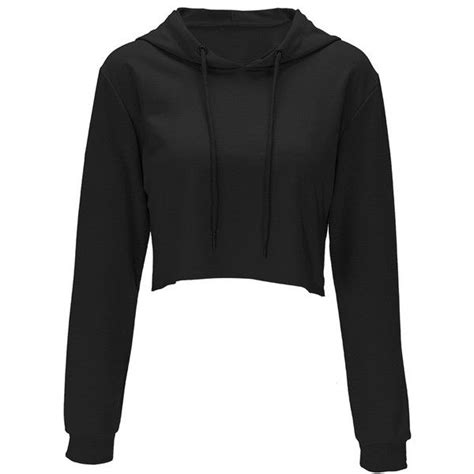 Black Solid Color Drawstring Hooded Crop Sweatshirt 12 Liked On