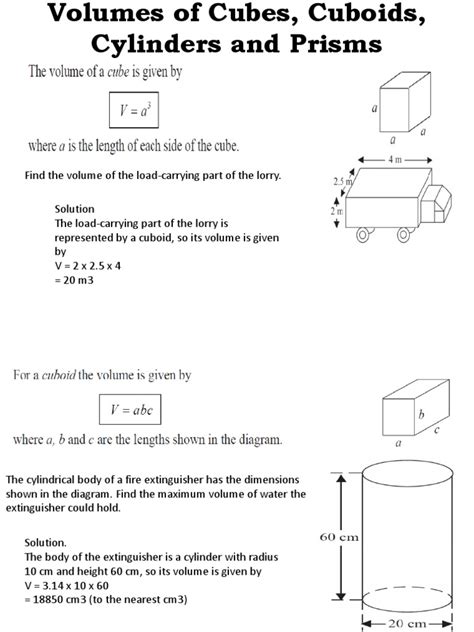 Volumes Of Cubes Cuboids Cylinders Aramae Pdf