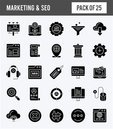 Premium Vector 25 Marketing And Seo Glyph Icon Pack Vector Illustration