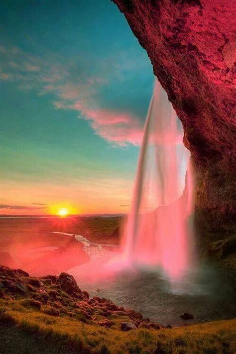 Waterfall Sunset Scenery Nature Waterfall
