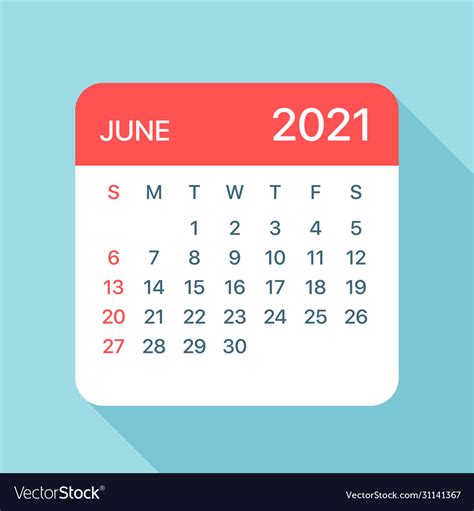 June 2021 Calendar Leaf Royalty Free Vector Image