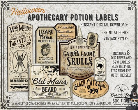 Vintage Look Potion Labels 7 Halloween Apothecary Labels For Etsy Uk