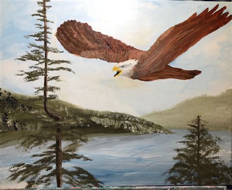 Eagle Oil Painting On 16x20 Canvas Art Exhibition Natural Landmarks