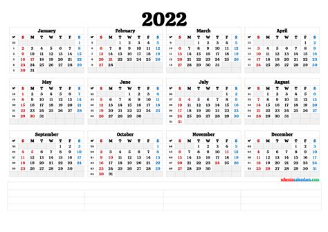 2022 Free Printable Yearly Calendar 6 Templates Hot Sex Picture