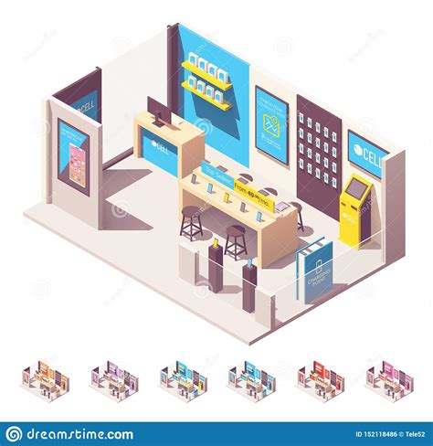 Vector Isometric Mobile Phone Operator Shop Stock Vector Illustration