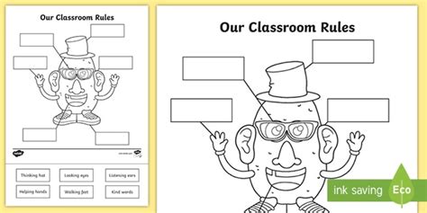 Potato Character Classroom Rules Cut And Stick Worksheet