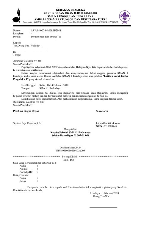 Sabtu s d minggu 15 s d 16 juni 2013tempat. (DOC) Contoh Surat Izin Orang Tua untuk Lomba Pramuka | Ihtiandiko Wicaksono - Academia.edu