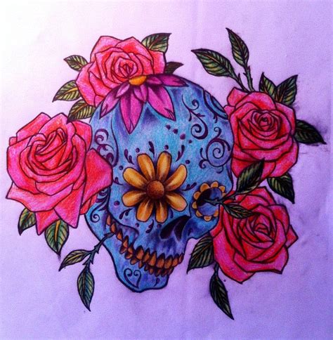 Sugar Skull And Roses Colour By Slabzzz On Deviantart Skulls And