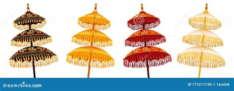 Colorful Balinese Traditional Religious Three Tiered Umbrellas Set