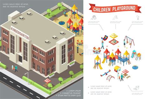 Isometric Children Playground Concept Stock Vector Illustration Of