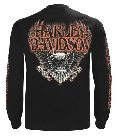 Harley Davidson Men S Eagle Piston Long Sleeve Crew Shirt Black