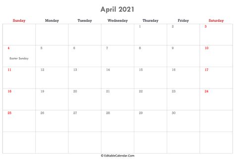 April 2021 Calendar Templates