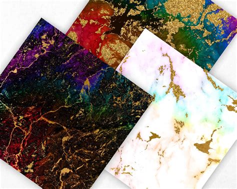 Rainbow Marble Pattern Digital Paper Rainbow Glitter And Etsy