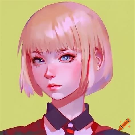 Digital Anime Portrait Of A Girl With Blonde Short Hair Anime Art— V4