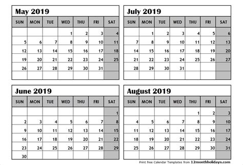 Printable Calendar 4 Months Per Page Calendar Template Free Calendar