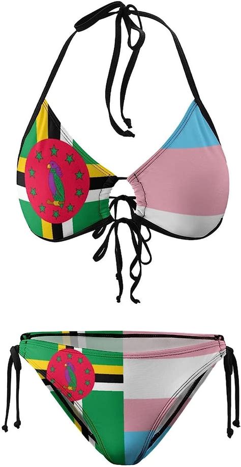 dominica transgender flag bikini sets halter triangle tie side two piece women swimsuits