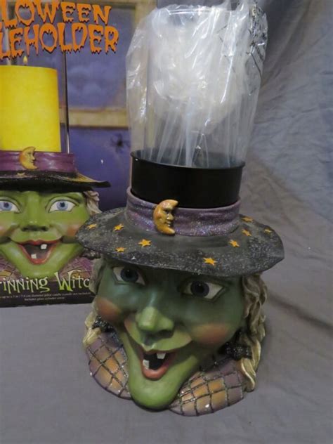 16 Grinning Witch Halloween Pillar Candle Holder By Costco Resin Table