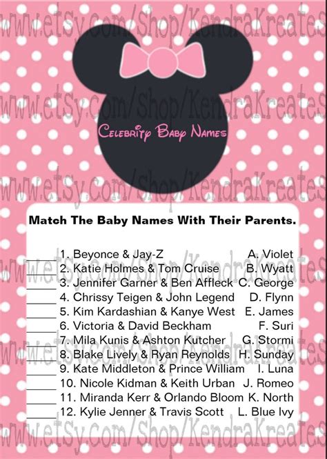 Minnie Mouse Baby Shower Games Printable Games INSTANT Etsy