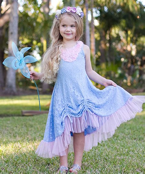 Mia Belle Baby Light Blue Lace Drawstring Dress Toddler And Girls