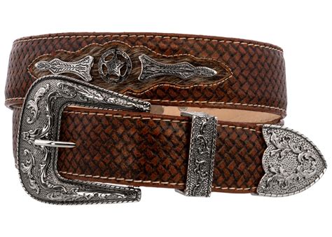 Western Cowboy Belt Ranger Concho Genuine Leather Rodeo Silver Buckle
