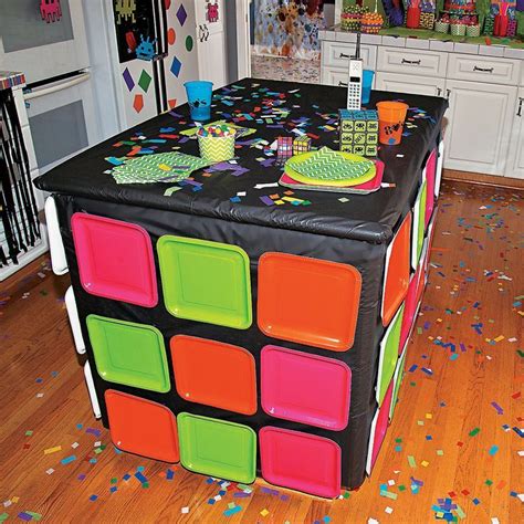 Retro 80s Party Ideas For Table Skirting To Look Like Rubiks Cube