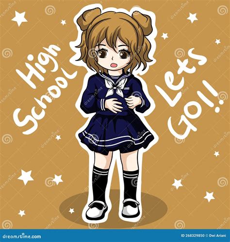 Illustration Art Cute Chibi Girl Using Japanese Uniform Cartoon