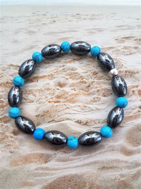 Handmade Magnetic Hematite And Dyed Turquoise Howlite Beaded Bracelet