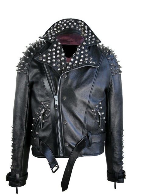New Handmade Mens Classic Black Half Spiked Studded Punk Style Leather