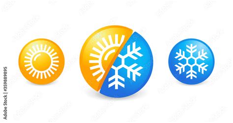 Hot And Cold Weather Climate Control Flat Vector Icons With Symbols