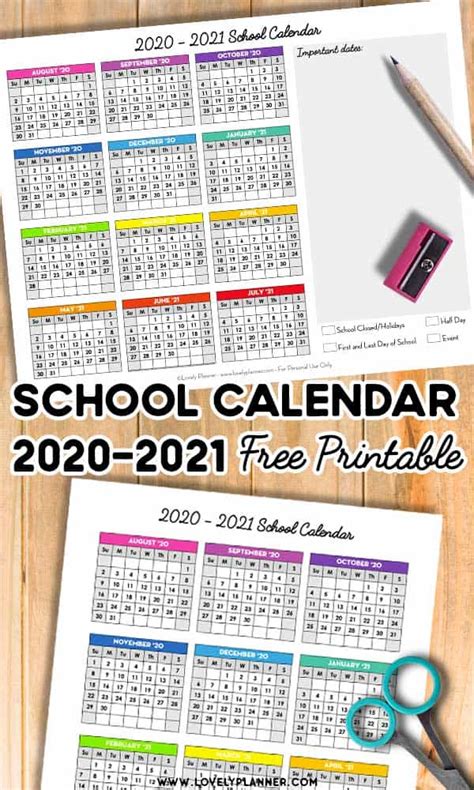 Free Printable One Page School Calendar 2020 2021 Lovely