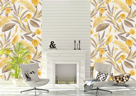 Removable Peel And Stick Wallpaper Yellow Floral Rustic Etsy Peel
