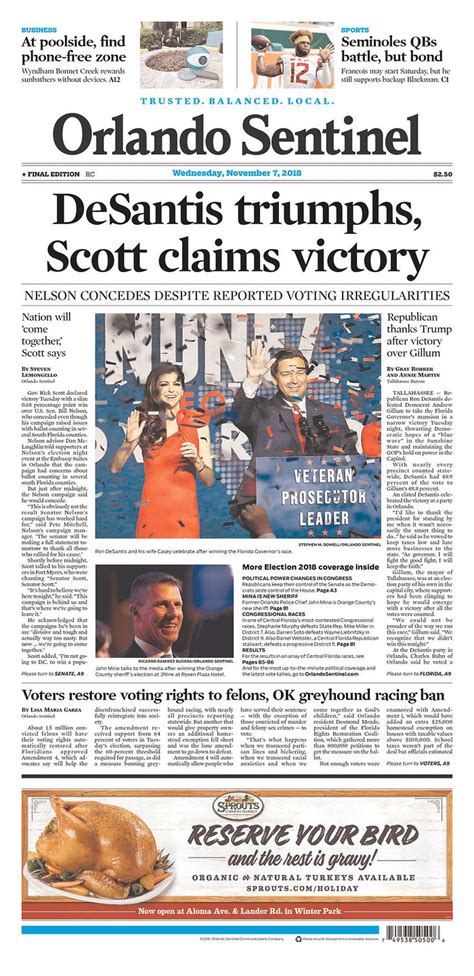 Newspaper Front Pages Across Florida Chronicle The Historic Midterm