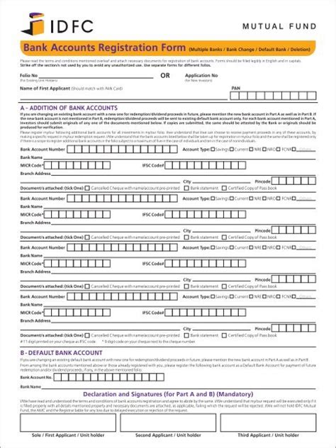 Multiple Bank Accounts Registration Form Idfc Mutual Fund