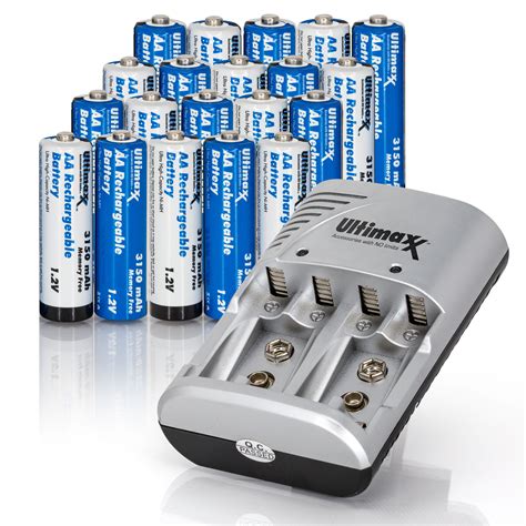 Ultimaxx 3150 mAh Rechargeable AA Batteries, Double A Battery - 20 Pack ...