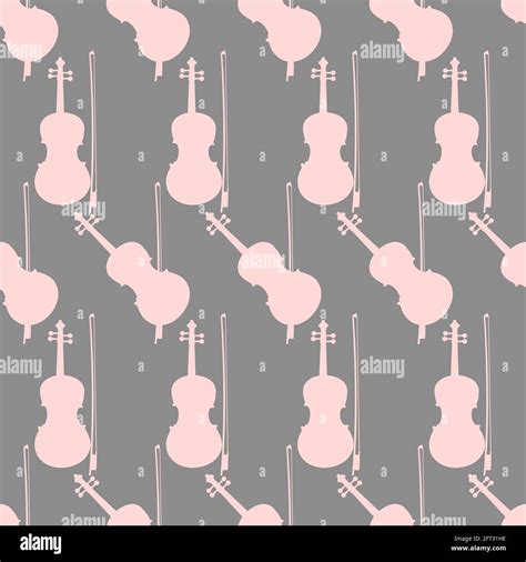 Seamless Pattern Of Violins On Grey Background Icon Classical Musical