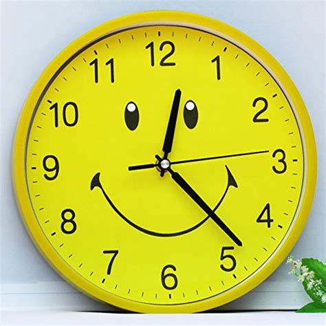 Cgghy 31cm Yellow Smiley Face Cute Quiet Wall Clock Room
