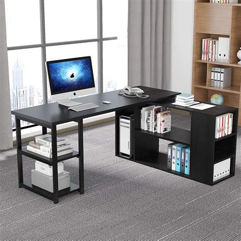 Buy Tribesigns L Shaped Computer Desk Rotating Corner Computer Desk With Bookcase And File
