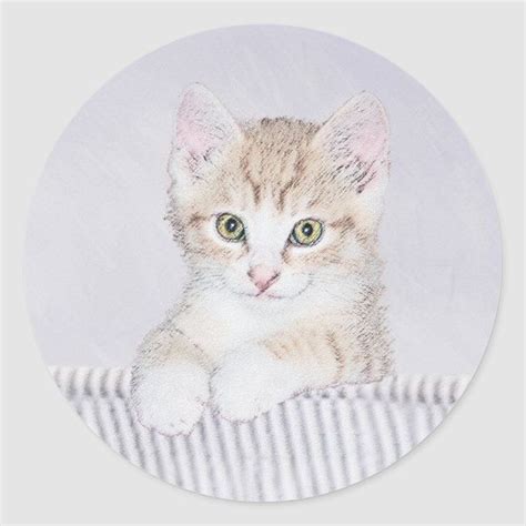 Yellow Tabby Kitten Painting Original Cat Art Classic Round Sticker