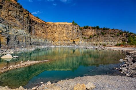 Abandoned Granite And Sand Quarry With A Lake Stone Extraction In The