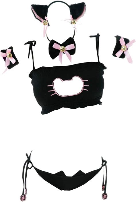 women sexy cosplay lingerie japanese cute anime cat kitten keyhole costume 8 pcs
